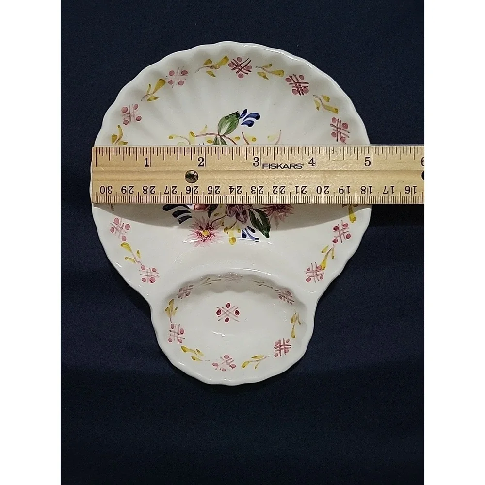 Vtg Valadares Portugal Dish Floral Hand Painted Scalloped Shell Trinket Olive